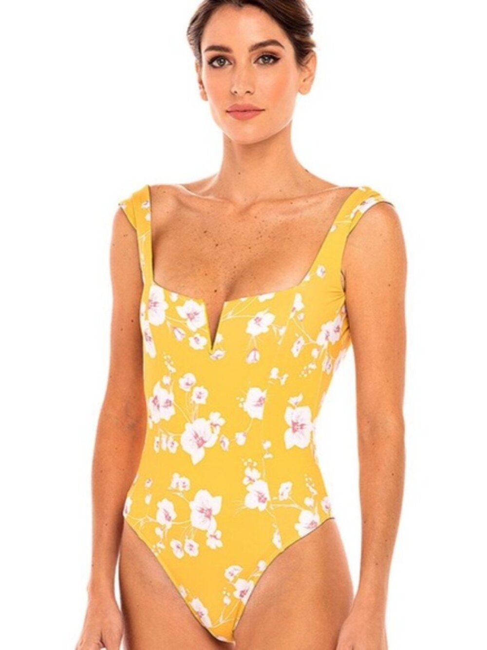 Revel Rey Floral One-Piece Swimsuit in Mustard Yellow Size M NWT
